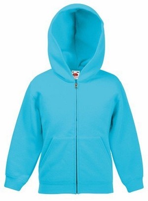Fruit Of The Loom, Kids Classic Hooded Sweat Jacket, Hooded & Cibbler Sweatshirt, Azure Blue, 9-11