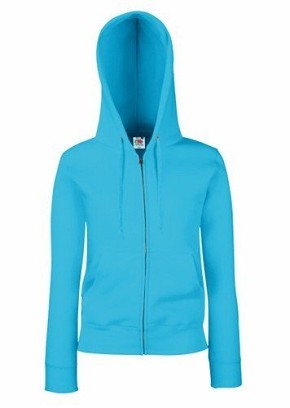 Fruit of the Loom, Ladies Premium Hooded Sweat Jacket, ženski duks sa kapuljačom i cibzarom,azurno plava , XL