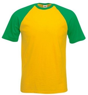 Fruit of the Loom, Baseball T, muška pamučna dvobojna majica kratkih rukava,  žuto-zelena, 3XL