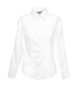 Fruit of the Loom, Ladies LS Oxford Shirt, women's oxford long sleeve shirt, white, XS
