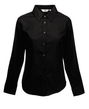 Fruit of the Loom, Ladies LS Oxford Shirt, women's oxford long sleeve shirt, black, XS