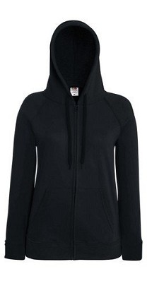 Fruit of the Loom, Ladies Lightweight Hooded Sweat Jacket, hooded sweatshirt, black, XS