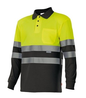 Velilla VULCAN. Bird-eye dvobojna polo majica (160g/m²) sa dugim rukavima, od poliestera (100%)