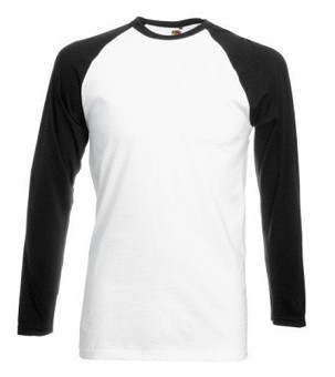 Fruit of the Loom, Baseball T, Men's Cotton Dual T-shirt Long Sleeve T-shirt, White & Black, M