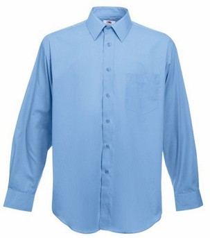 Fruit of the Loom, Poplin Shirt, Men's Long Sleeve Shirt, Light Blue, M