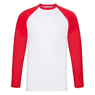 Fruit of the Loom, Baseball T, muška pamučna dvobojna dvobojna majica dugih rukava, belo-crvena, M