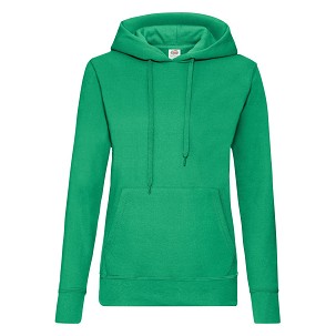 Fruit Of The Loom, Ladies Classic Hooded Sweat, duks sa kapuljačom za žene, kelly zelena, L
