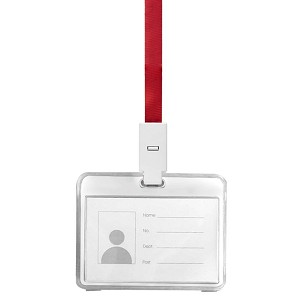 EGO, plastic id card holder with lanyard, red
