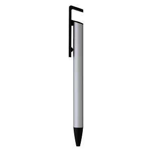 HALTER METAL, metal ball pen with mobile phone holder, silver