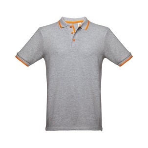 THC ROME. Muška slim polo majica, pepeljasto siva/narandžasta